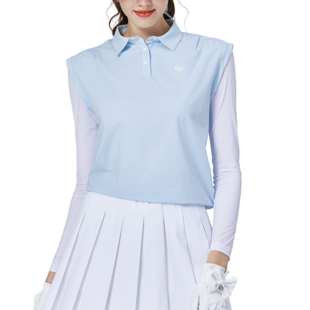 寬鬆版假兩件涼感女連袖無袖衣(淺藍)