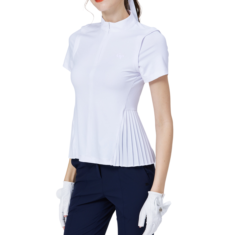 小百褶長版寬鬆女短袖上衣(白)