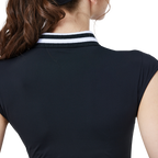 涼感收腰學院領女無袖上衣(黑)