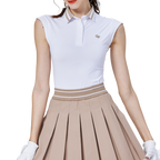 クールフィット、ウエストにフィット、カレッジネック、ノースリーブトップス（ホワイト）