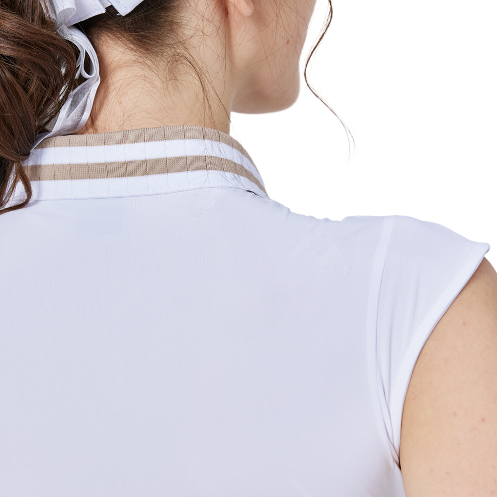 涼感收腰學院領女無袖上衣(白)