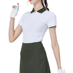 White women's short-sleeved top with contrasting collar
