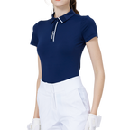 高彈柔軟翻領女短袖上衣(寶藍)