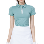 High-elasticity, soft, collared short-sleeved top for women (light green)