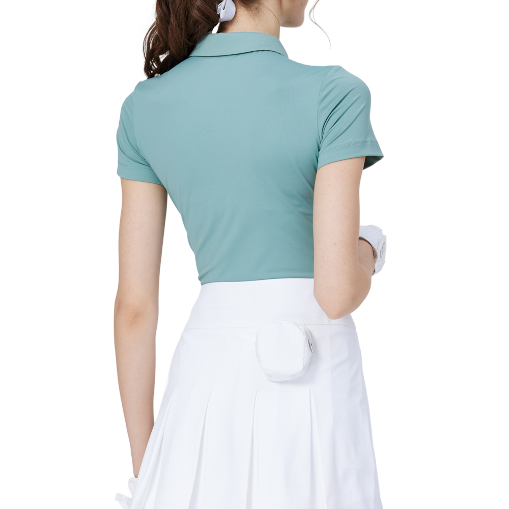 高彈柔軟翻領女短袖上衣(淺綠)