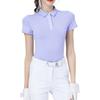 High-elasticity, soft, collared short-sleeved top for women (purple)