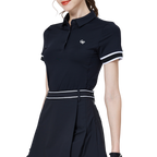 Ribbed cuffs, silky finish, women's short-sleeved top (black)