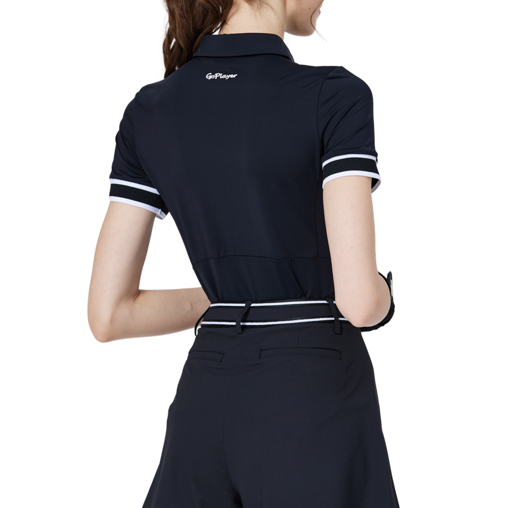 螺紋袖口絲光女短袖上衣(黑)