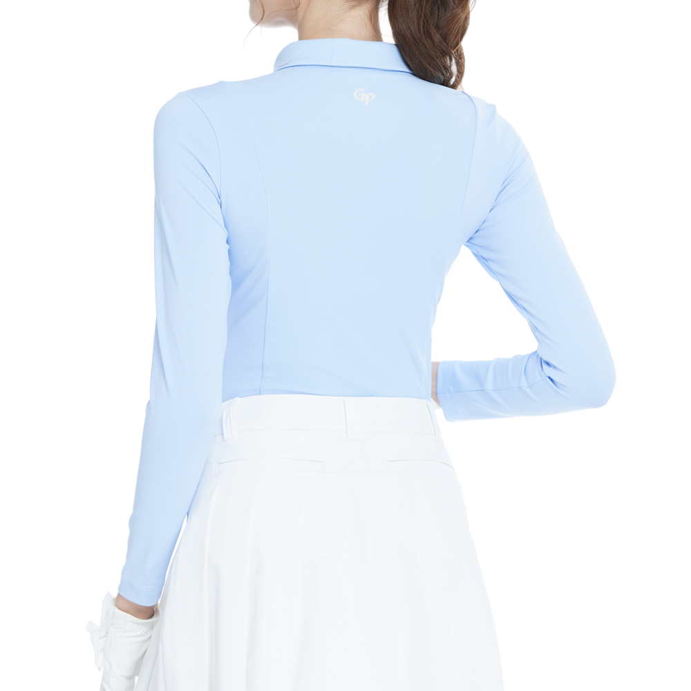 Tonal color-blocked long-sleeved top (pink and blue)