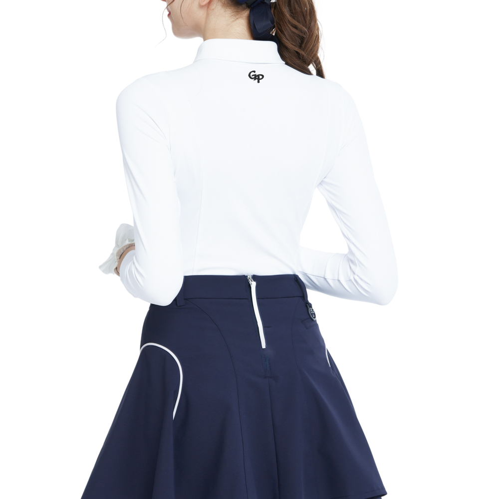 White long-sleeved top with color blocking