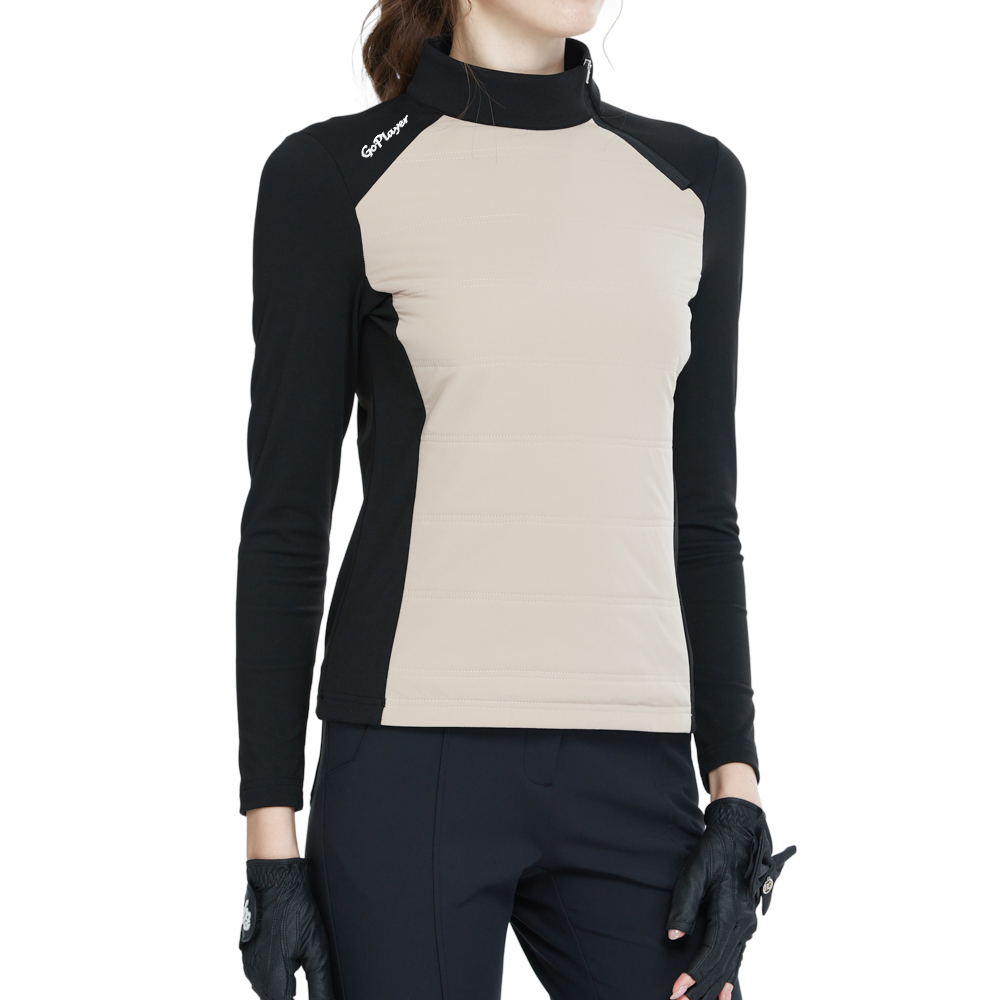 斜拉鍊高領防寒衛衣(卡其)