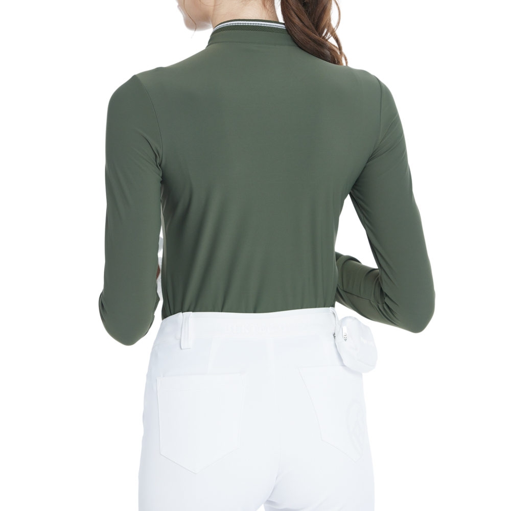 Stand-up collar long-sleeved top (military green)