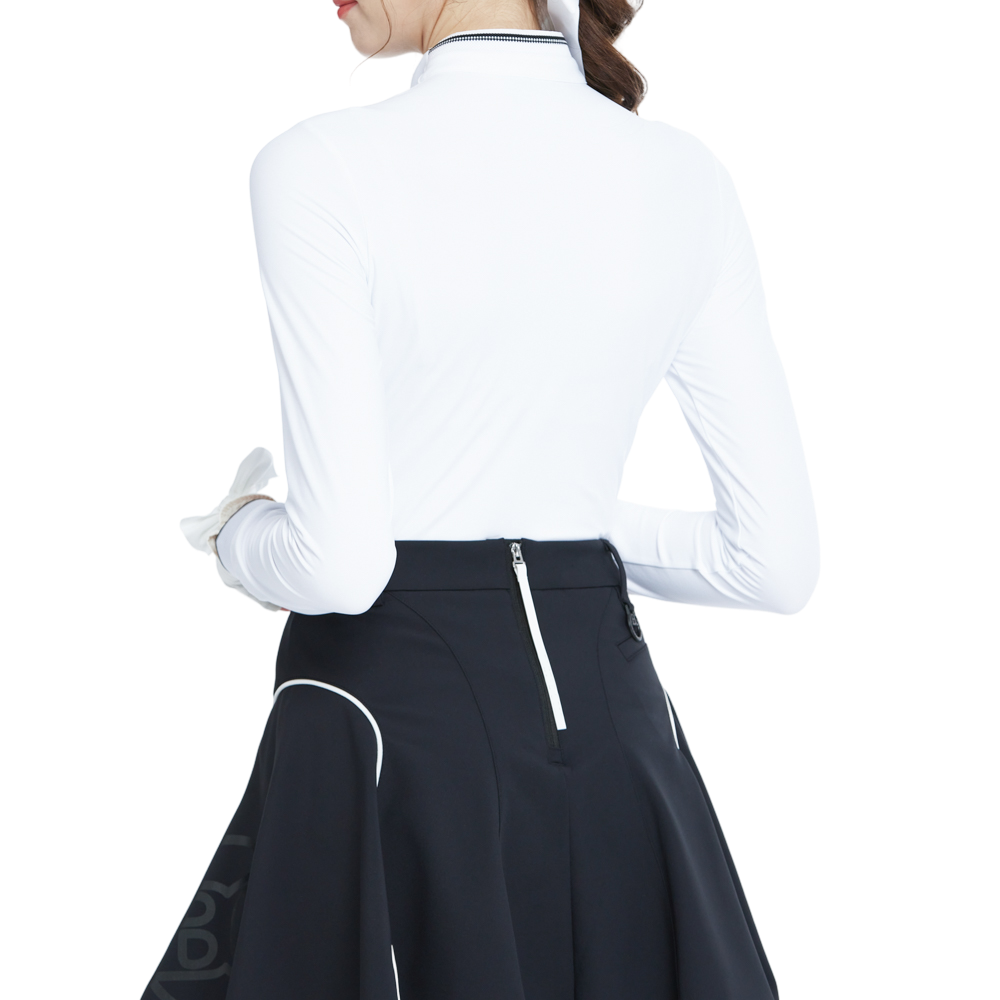 White long-sleeved top with stand-up collar