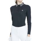 針織緹花領長袖上衣(黑)