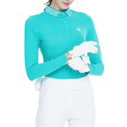 針織緹花領長袖上衣(青藍)