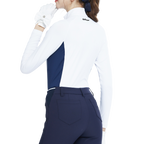 拉鍊立領拼色長袖上衣(白)