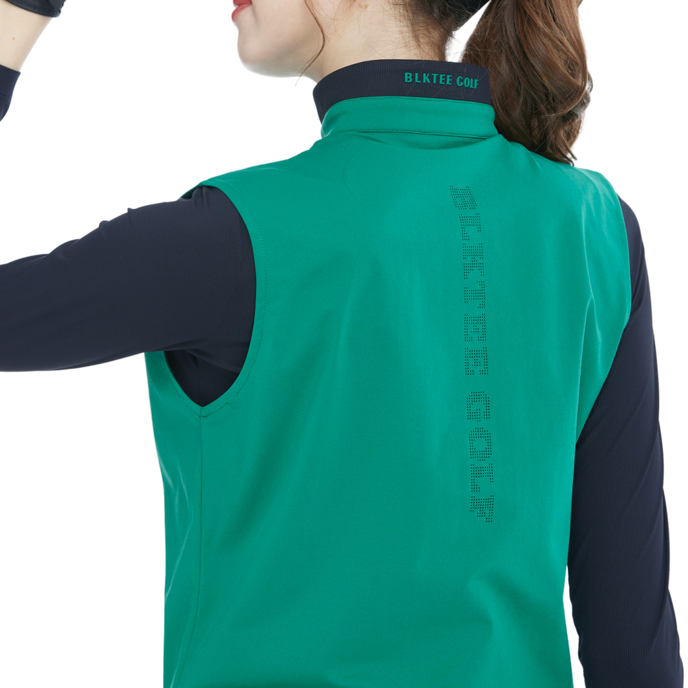 Stand-up collar, fitted waist, long-sleeved vest (green)