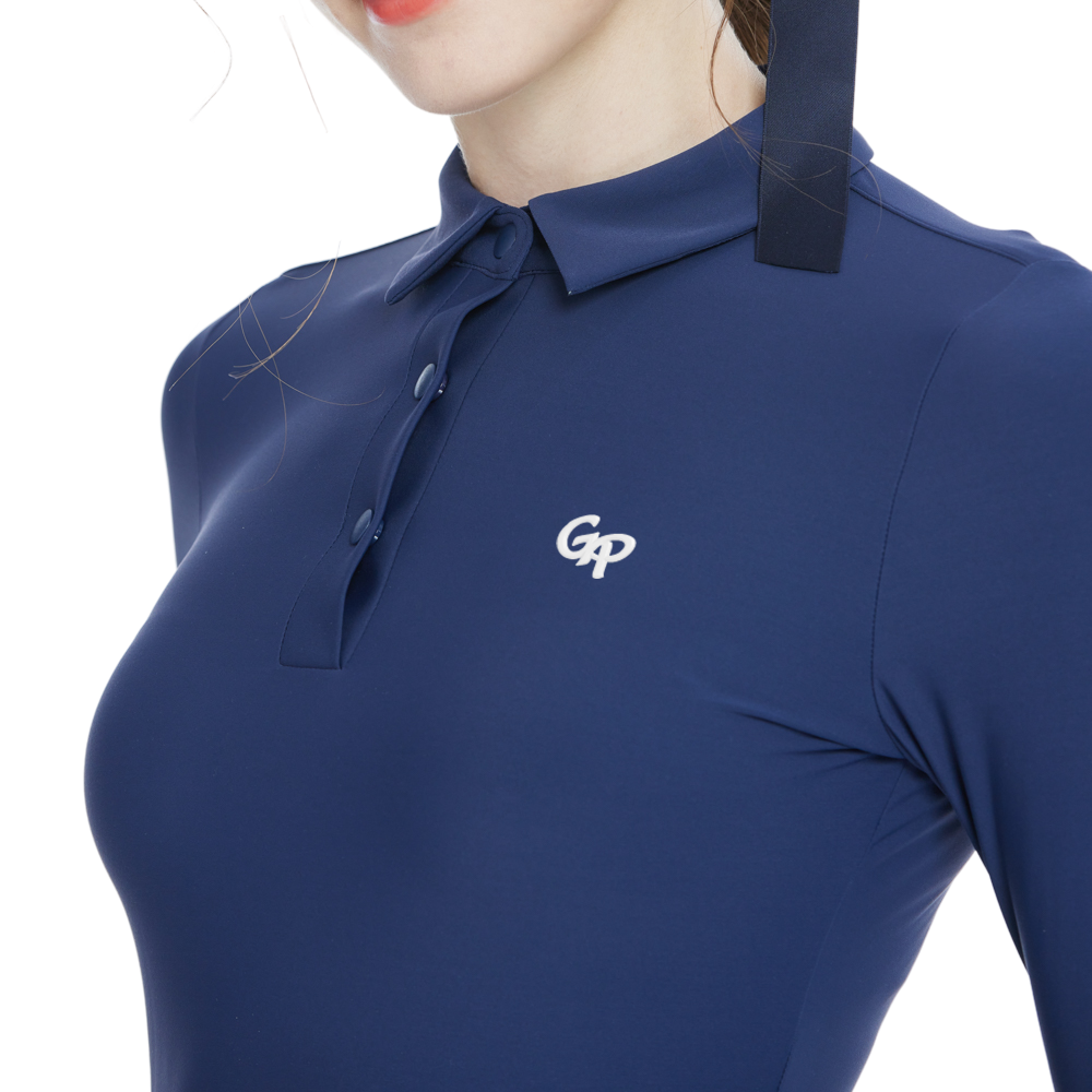 Collared, fitted waist, long-sleeved top (royal blue)