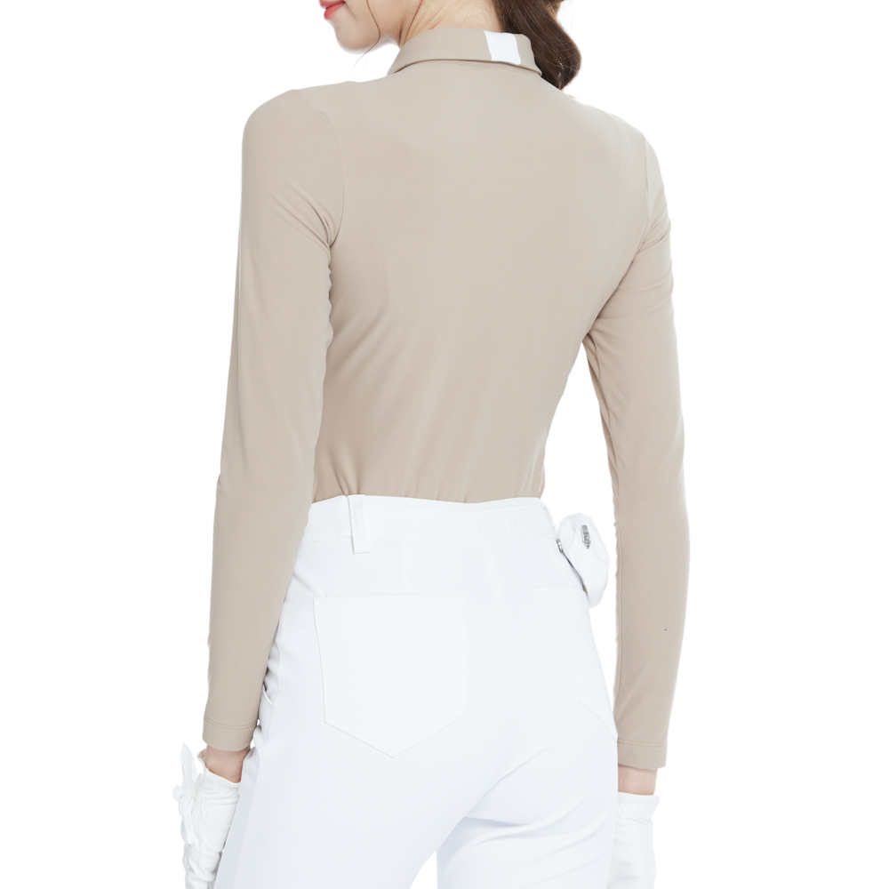 Collared, fitted waist, long-sleeved top (khaki)