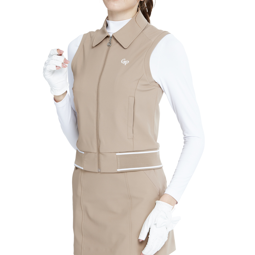 Short-sleeved double-layered vest (khaki)