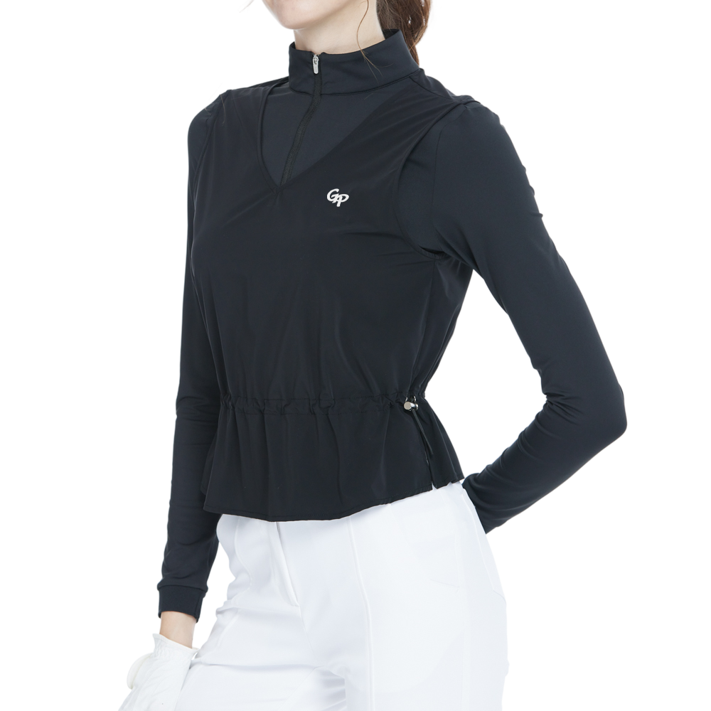 Two-piece vest long-sleeved top (black)