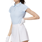 立體繡花翻領女短袖上衣