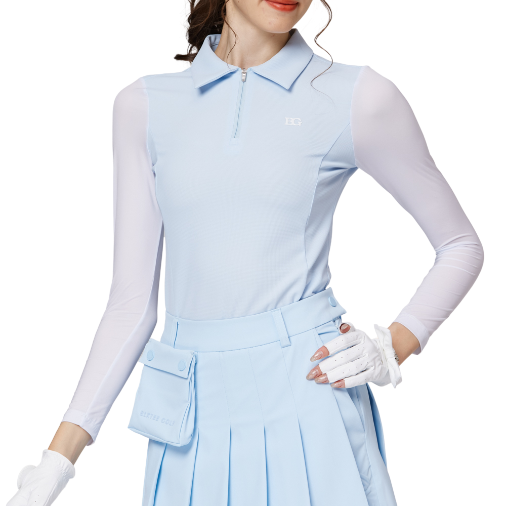 拉鍊翻領冰絲防曬袖套衣