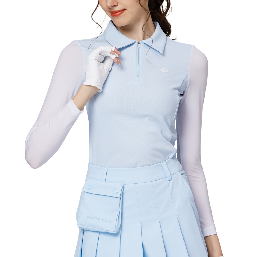 拉鍊翻領冰絲防曬袖套衣