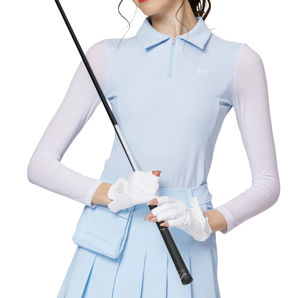 拉鍊翻領冰絲防曬袖套衣