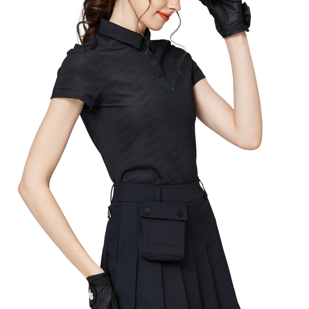 Diamond-patterned jacquard collar short-sleeved top