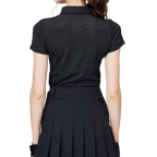 Diamond-patterned jacquard collar short-sleeved top