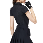 Diamond-patterned jacquard collar short-sleeved top