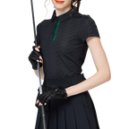 Diamond-patterned jacquard collar short-sleeved top