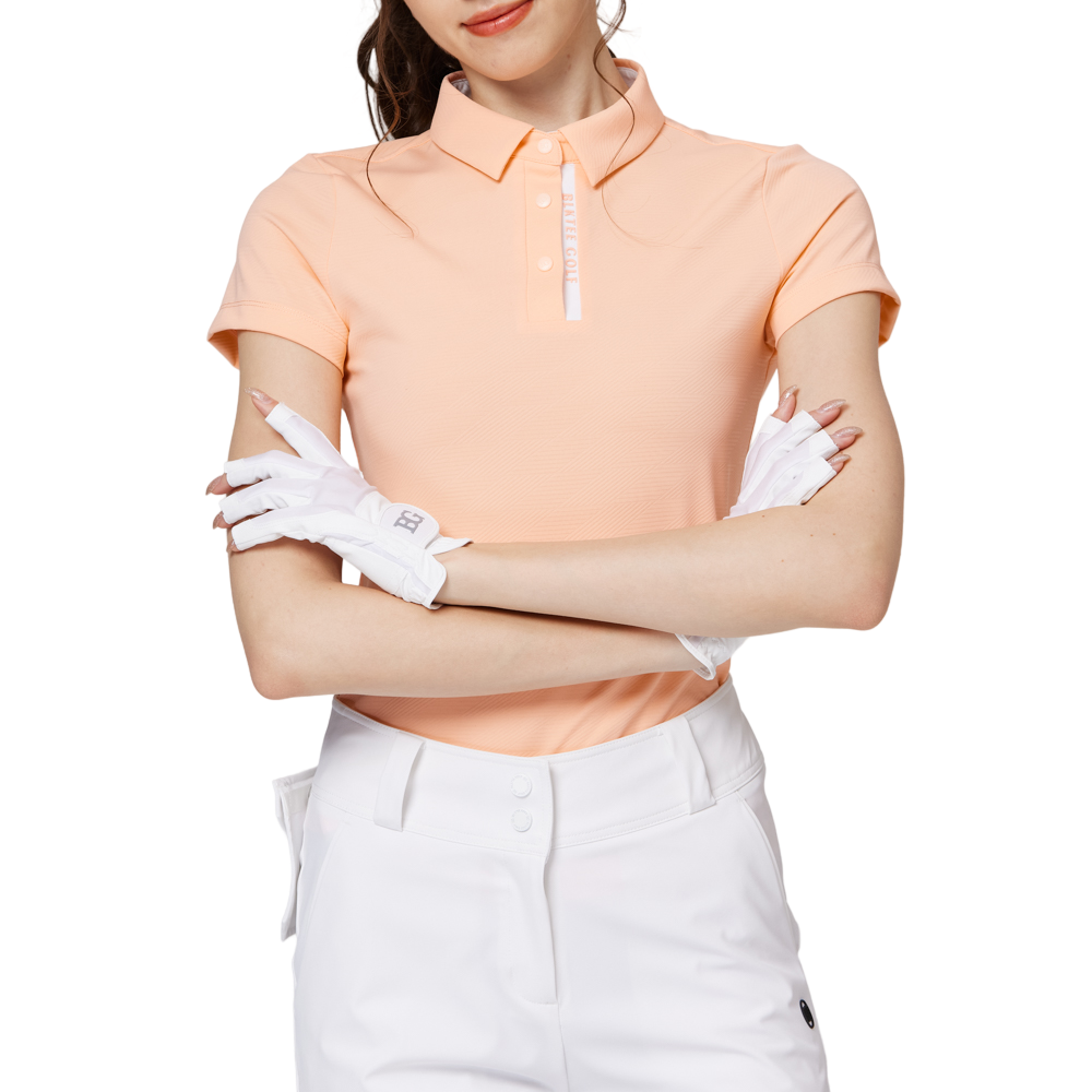 Diamond-patterned jacquard collar short-sleeved top