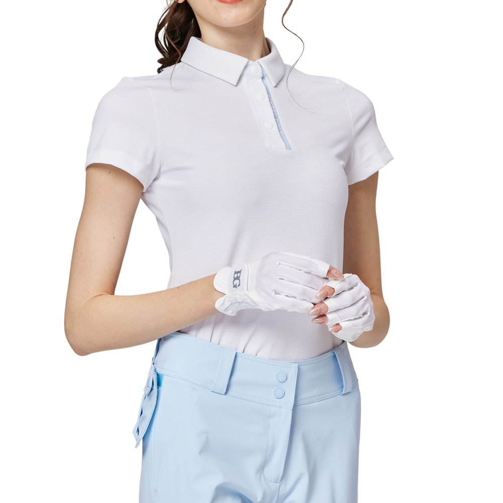 Diamond-patterned jacquard collar short-sleeved top