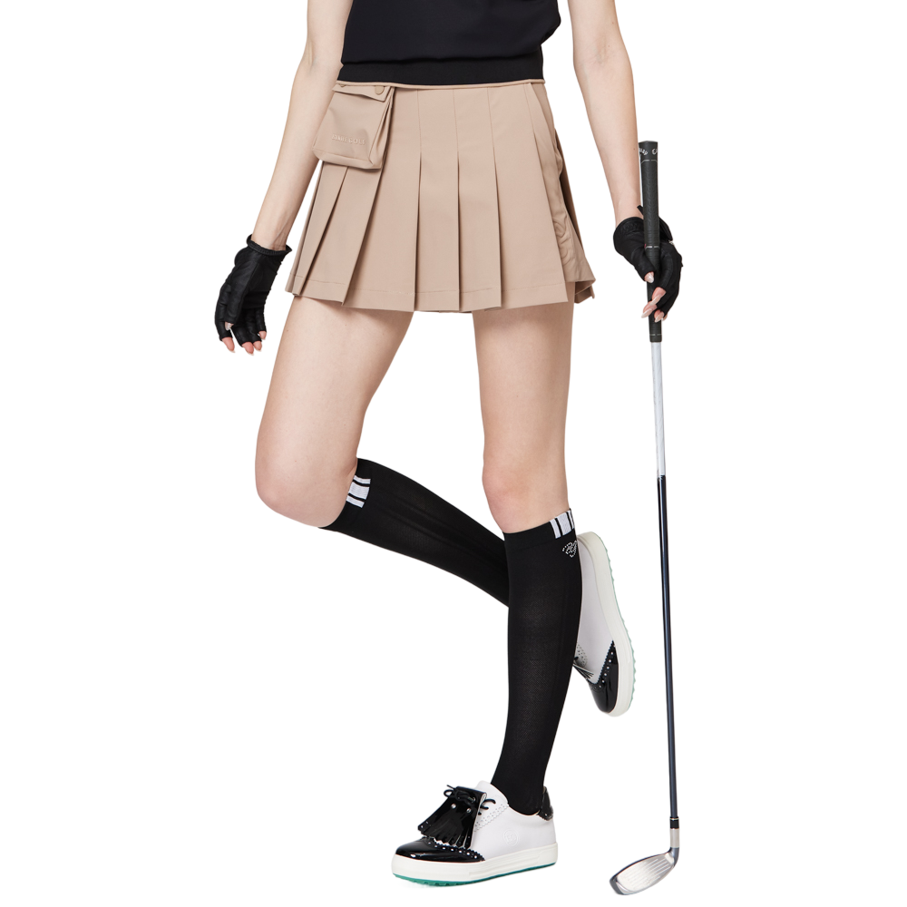 ハイウエストのワイドプリーツレディースショートスカート
