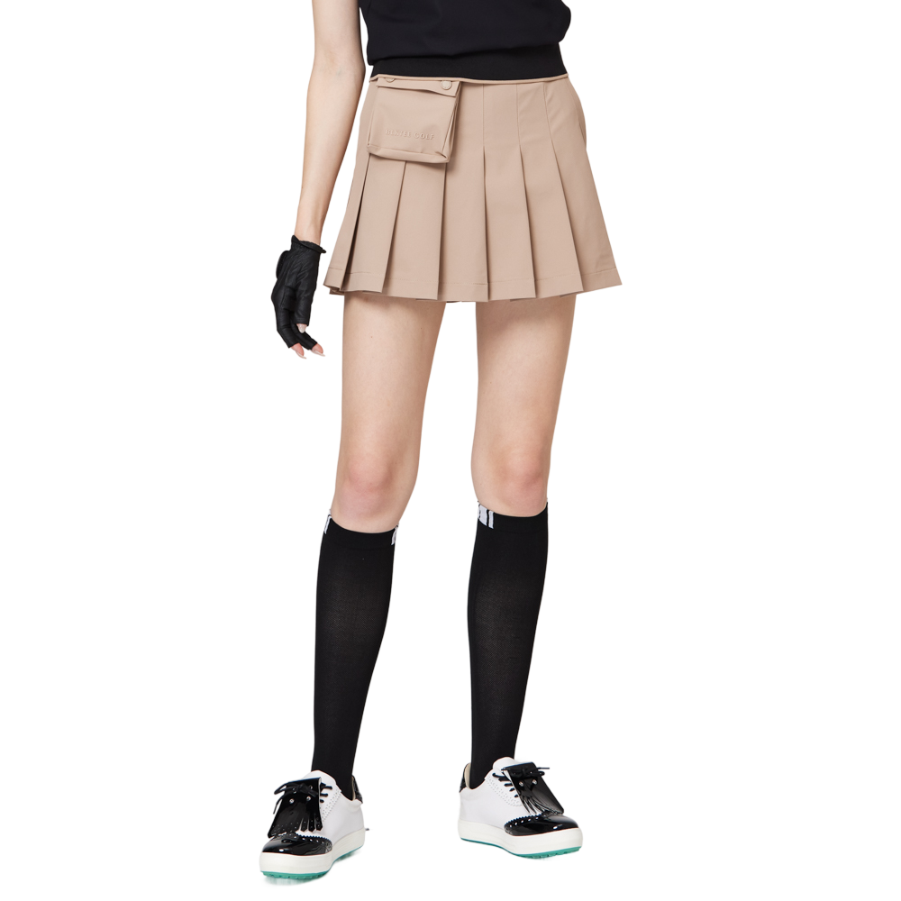 ハイウエストのワイドプリーツレディースショートスカート