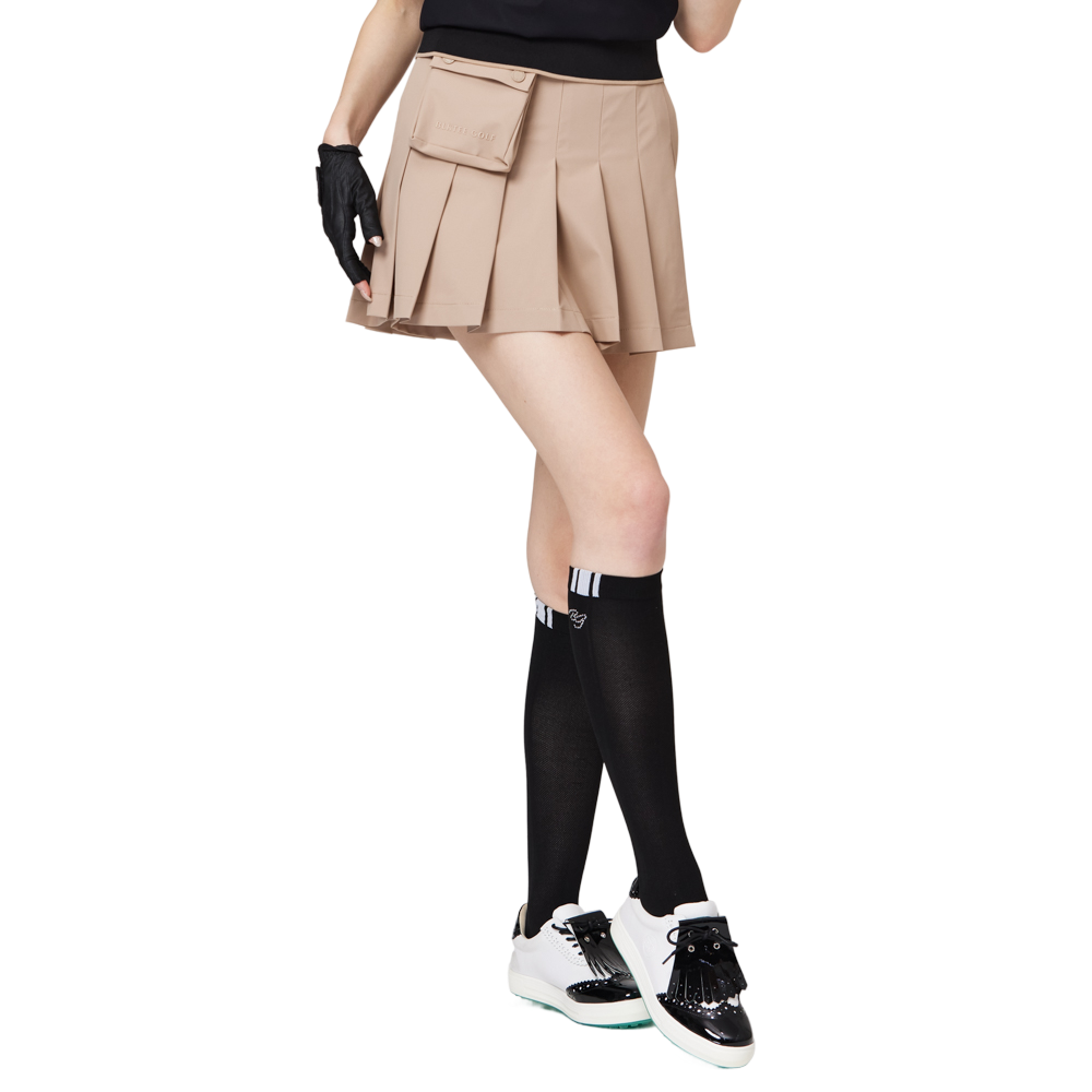ハイウエストのワイドプリーツレディースショートスカート