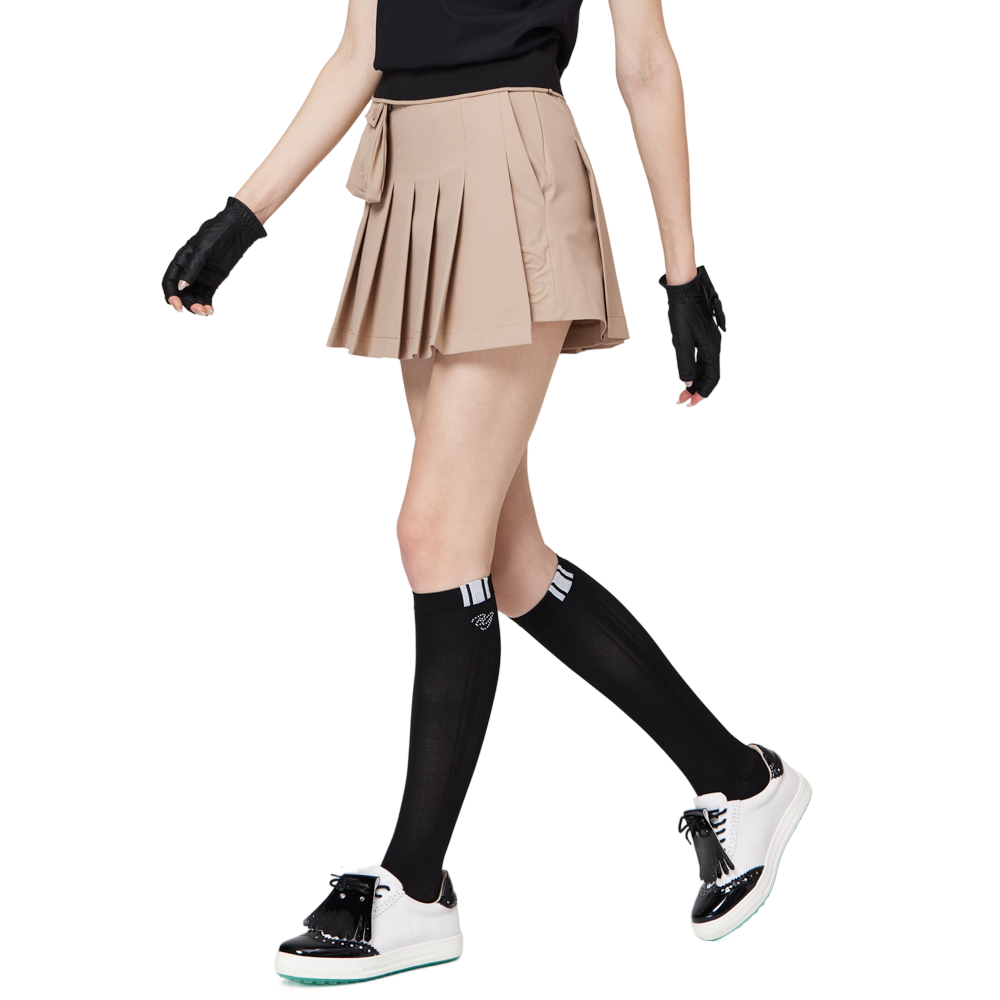 ハイウエストのワイドプリーツレディースショートスカート