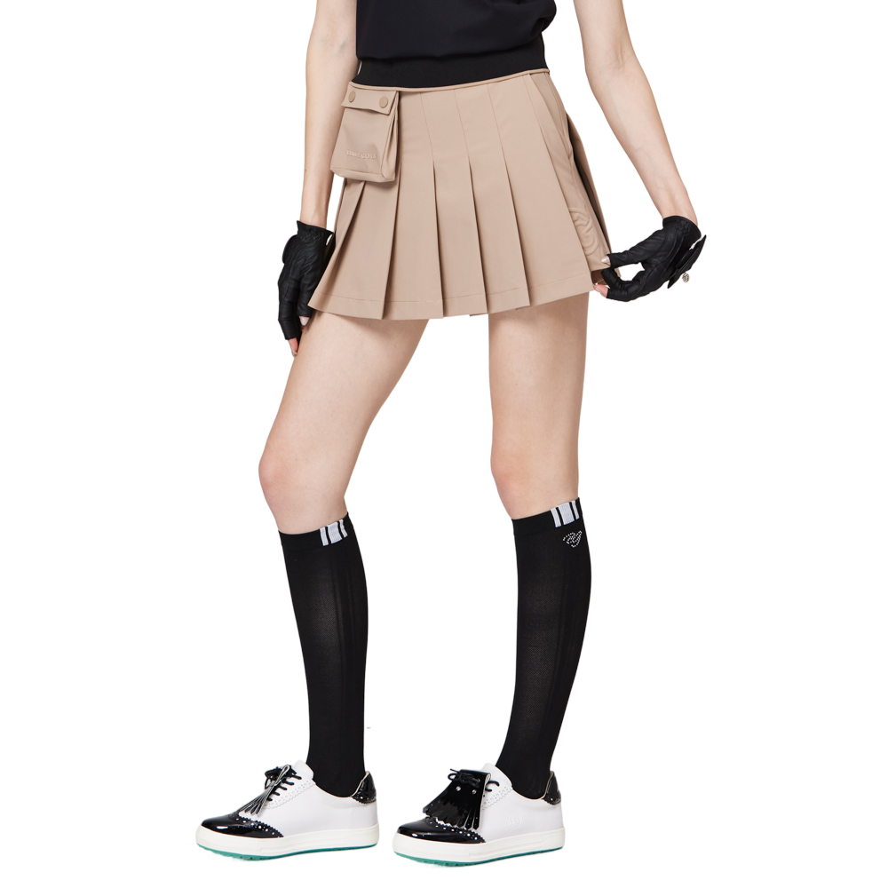 ハイウエストのワイドプリーツレディースショートスカート