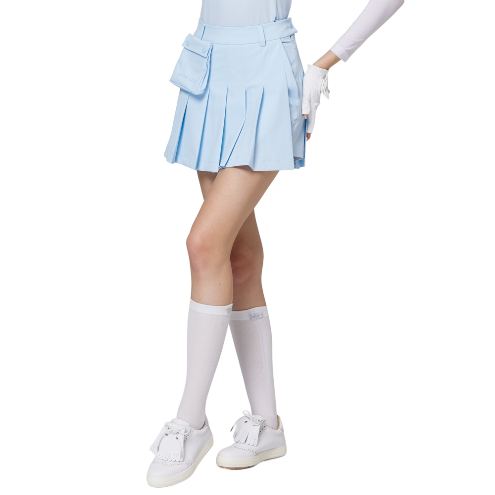 ハイウエストのワイドプリーツレディースショートスカート