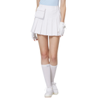 ハイウエストのワイドプリーツレディースショートスカート