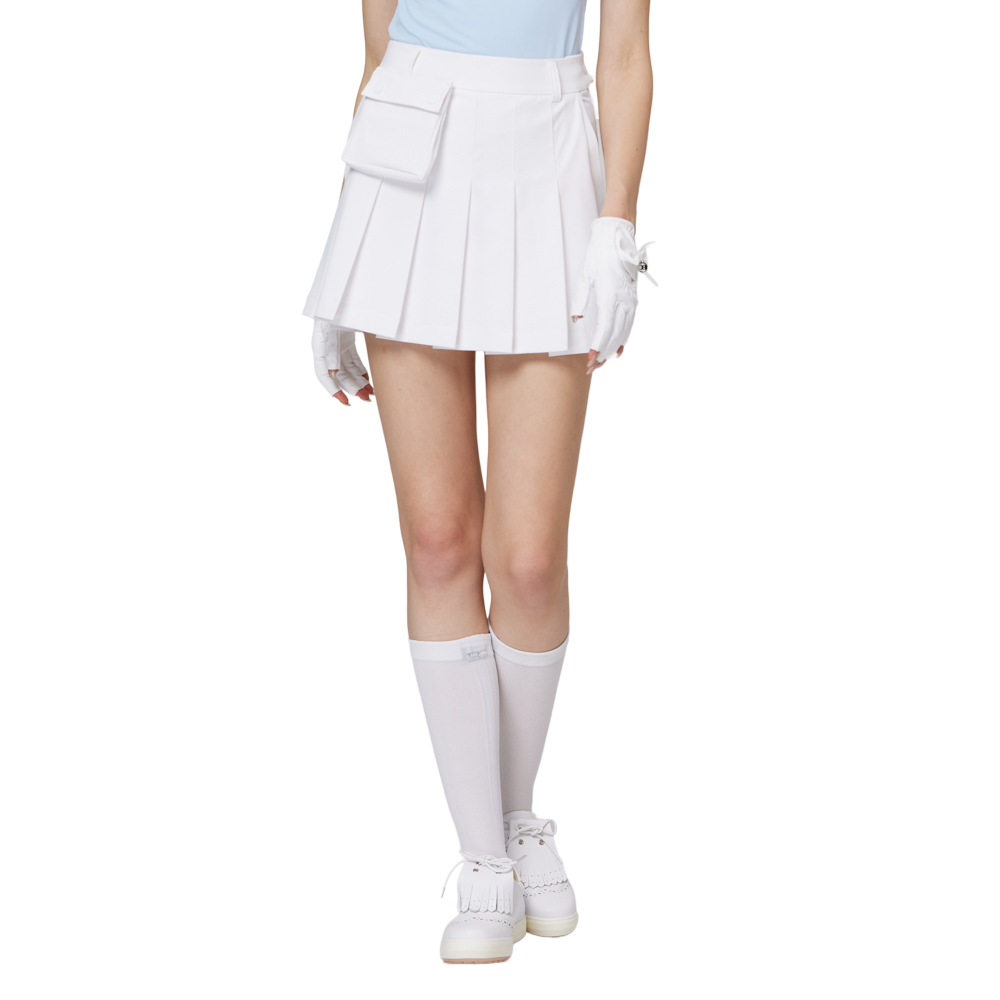 ハイウエストのワイドプリーツレディースショートスカート