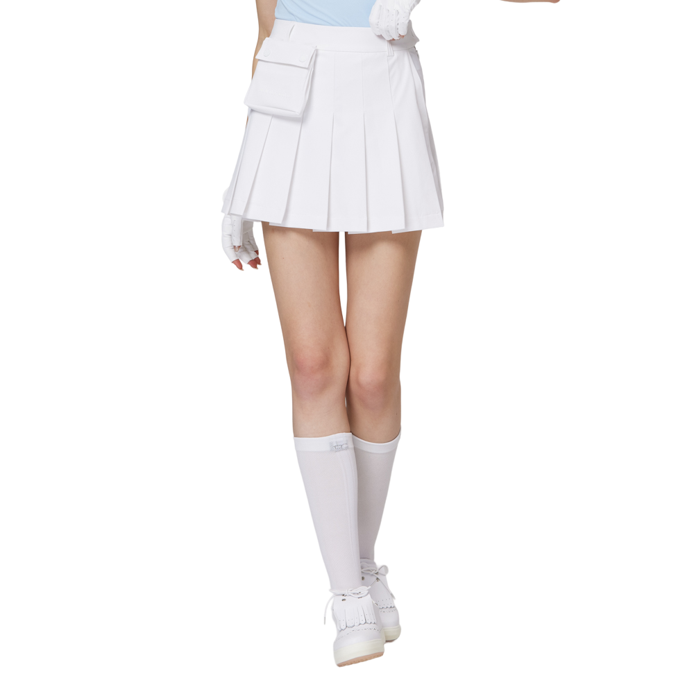 ハイウエストのワイドプリーツレディースショートスカート