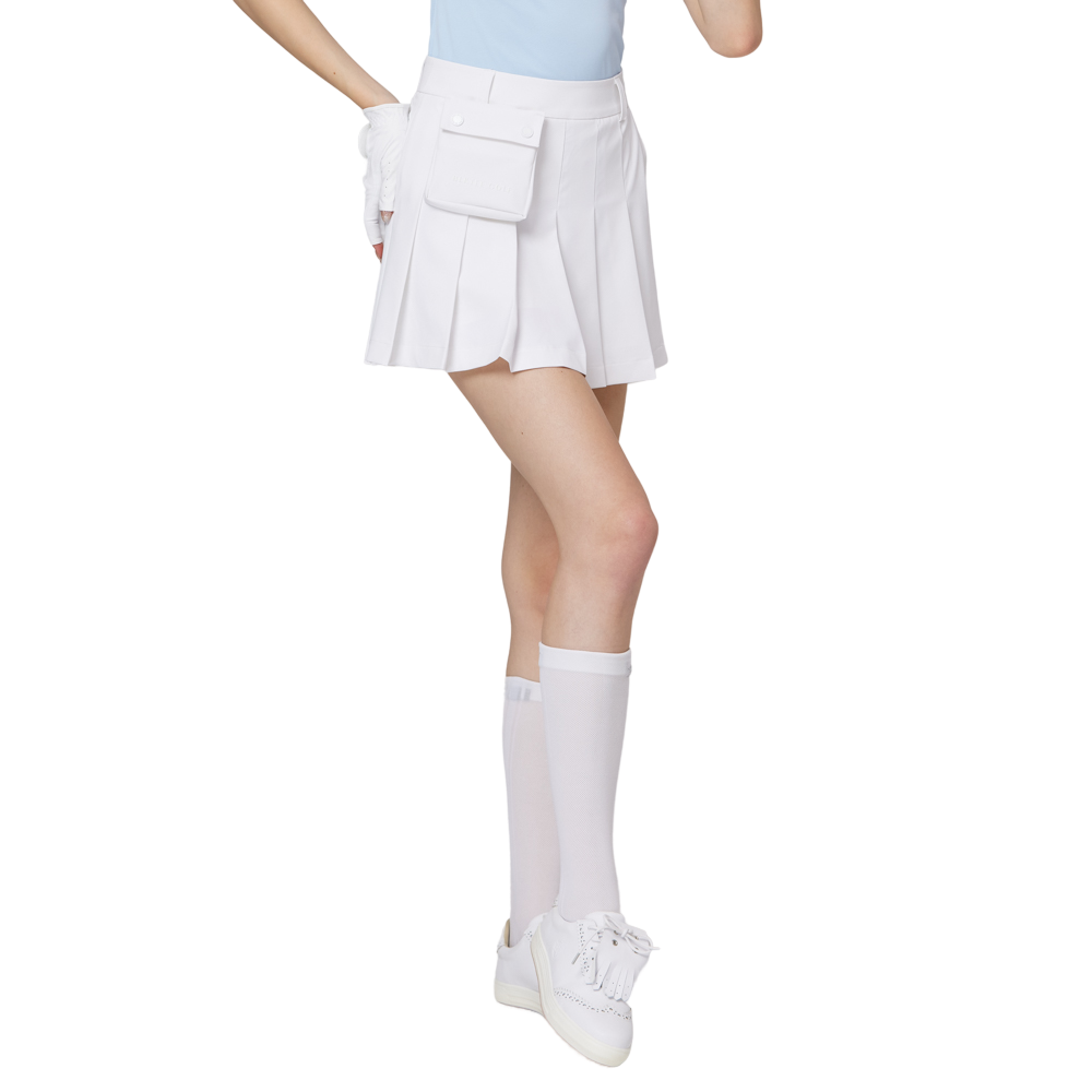ハイウエストのワイドプリーツレディースショートスカート