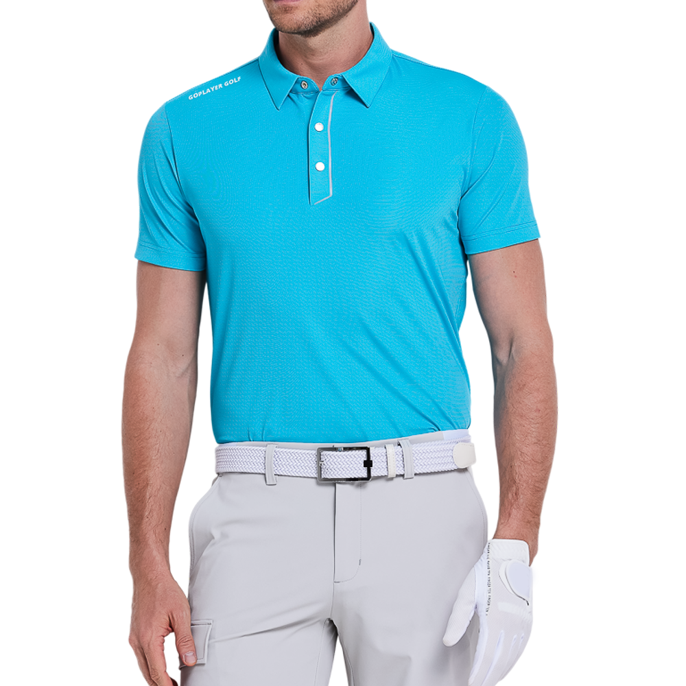 Men's imported vertical striped short-sleeved shirt (cyan/blue)