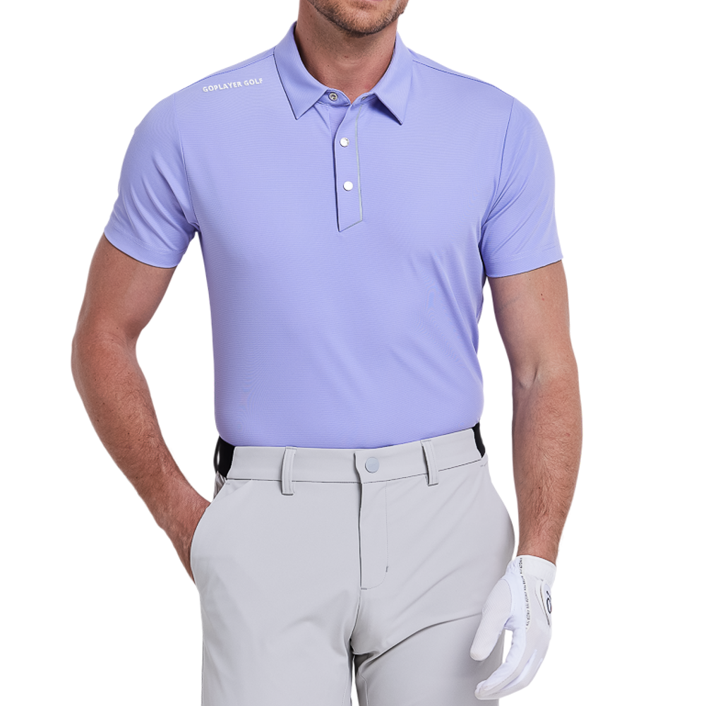 男進口竪條短袖(淺紫)