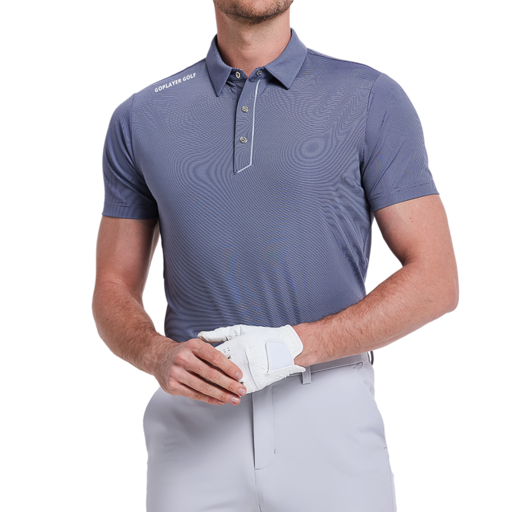 男進口竪條短袖(藍灰)