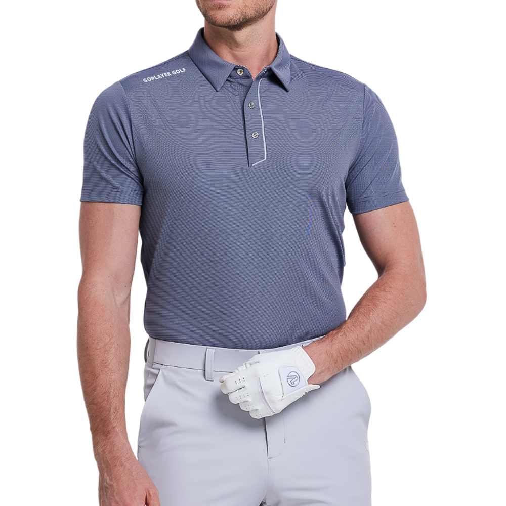 男進口竪條短袖(藍灰)