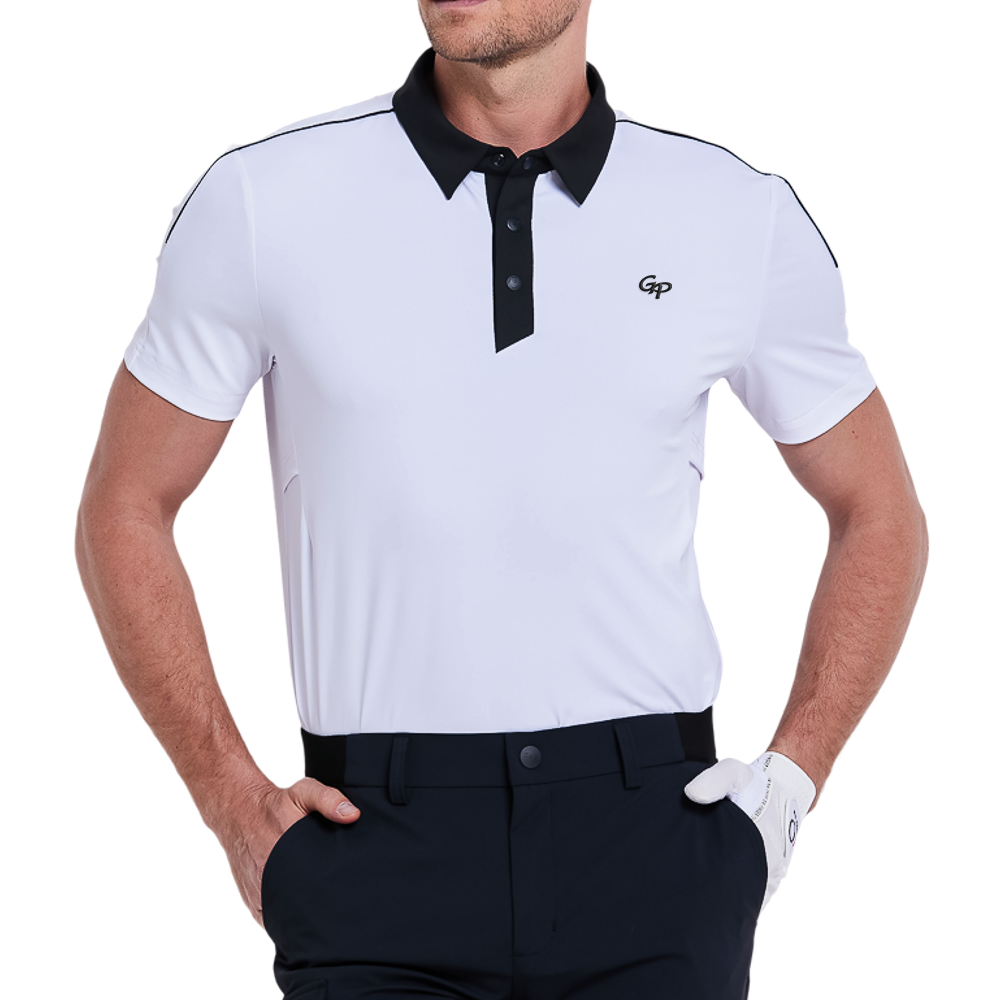 男撞色領涼感短袖(白)